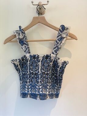 Smocked Blue Floral Crop Top with Ruffle Straps